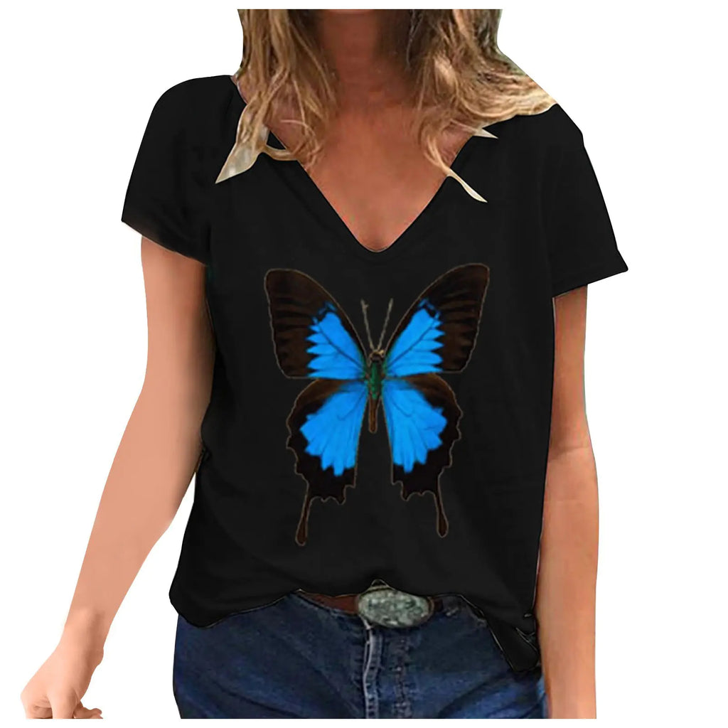 Summer Casual Women's Abstract Floral 3D Print V-Neck Top