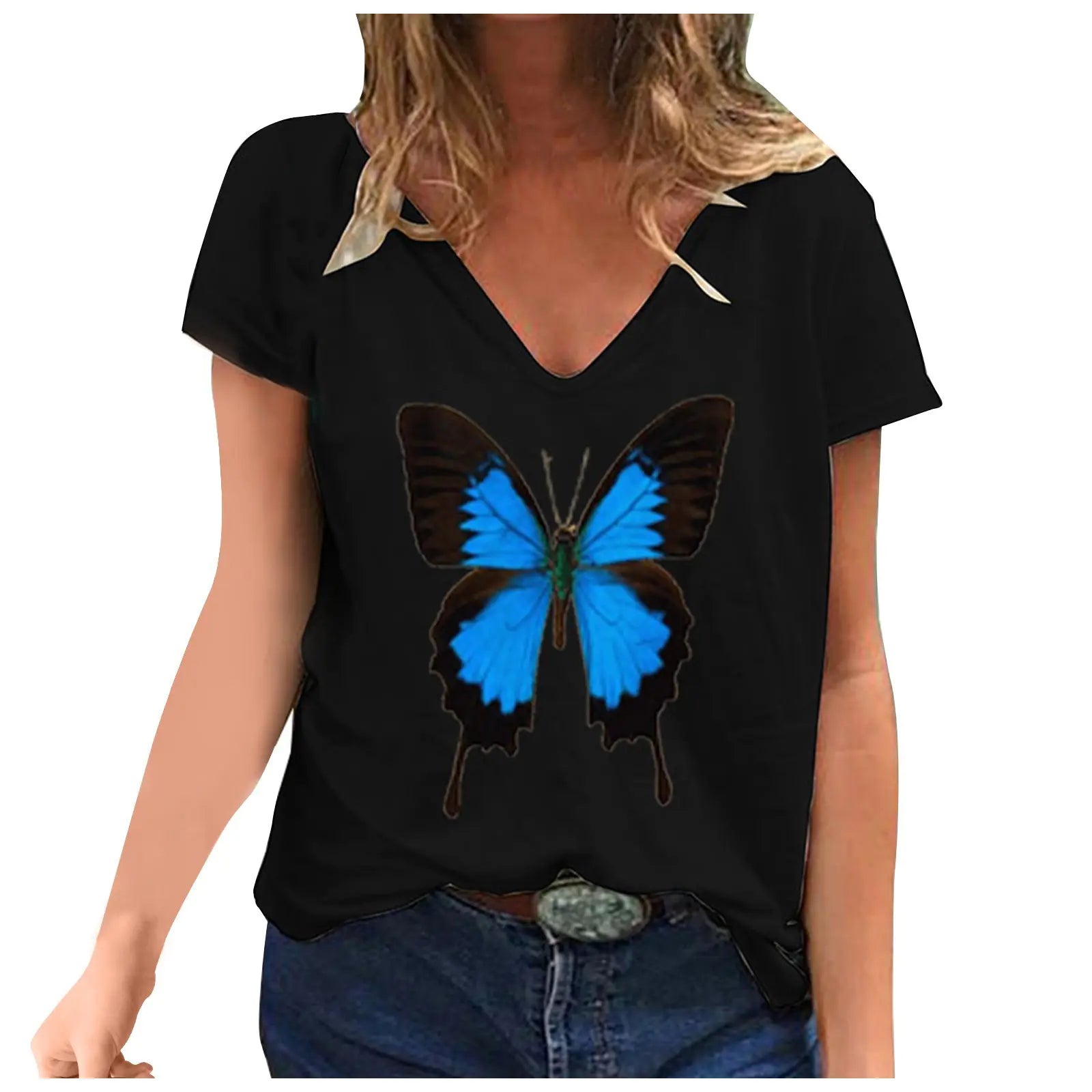 Summer Casual Women's Abstract Floral 3D Print V-Neck Top